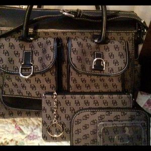 Dooney & Bourke signature gray & black large satchel & accessories - new